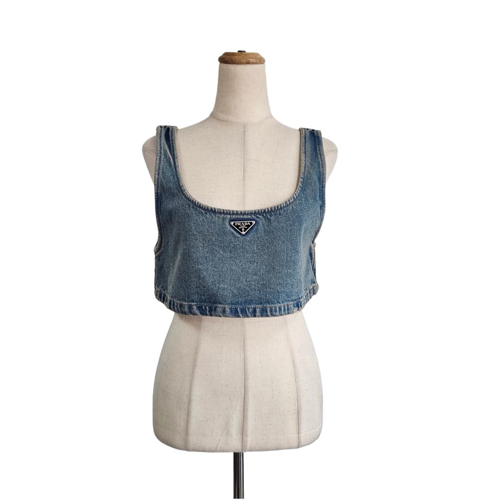 Prada Blue Denim Sleeveless Cropped Top