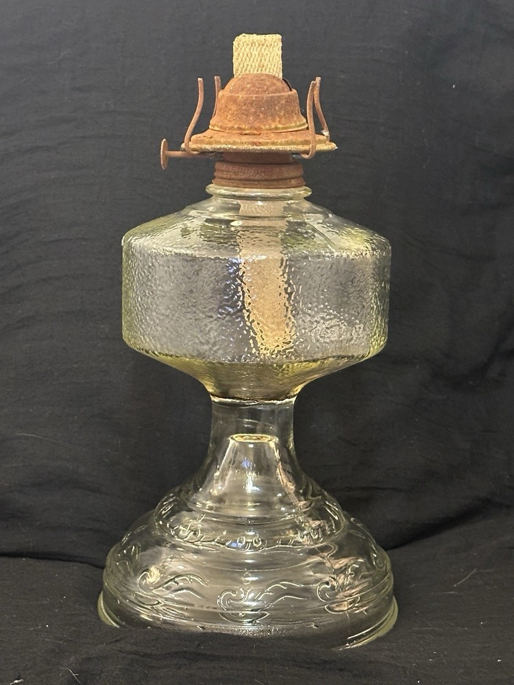 Vintage Glass Oil Lamp P&A Mfg Co. Textured Hexagonal 11-1/2