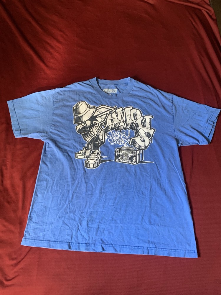 Vintage Famous Stars And Straps T-Shirt Mens Medium Y2K Blue Short Sleeve
