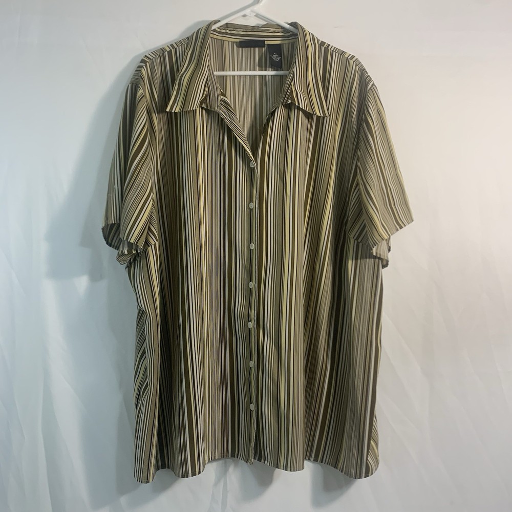 Maggie Barnes Top Womens 4X 30/32W Brown Stripe Button Up Blouse 70s Groovy