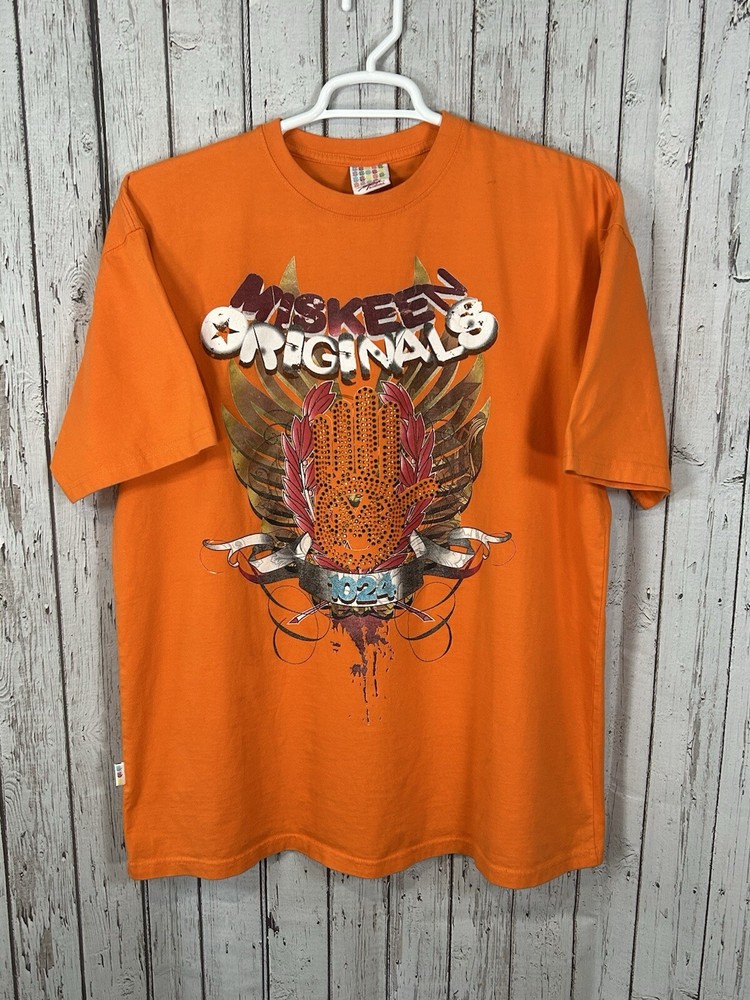 Y2K Miskeen Originals 1024 T Shirt Peace Hand Jeweled Streetwear 2XL HipHop