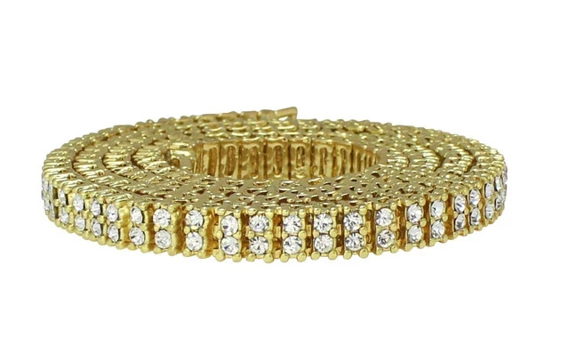 MenWomen 2 RowTennis Necklace 14kGold Plated Choker ChainLab-Create Diam Hip Hop