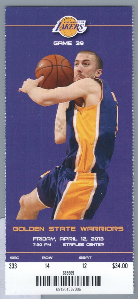 Kobe Bryant Torn Achilles Game Ticket Warriors vs Lakers 2013 Curry 47pts 9ast-image