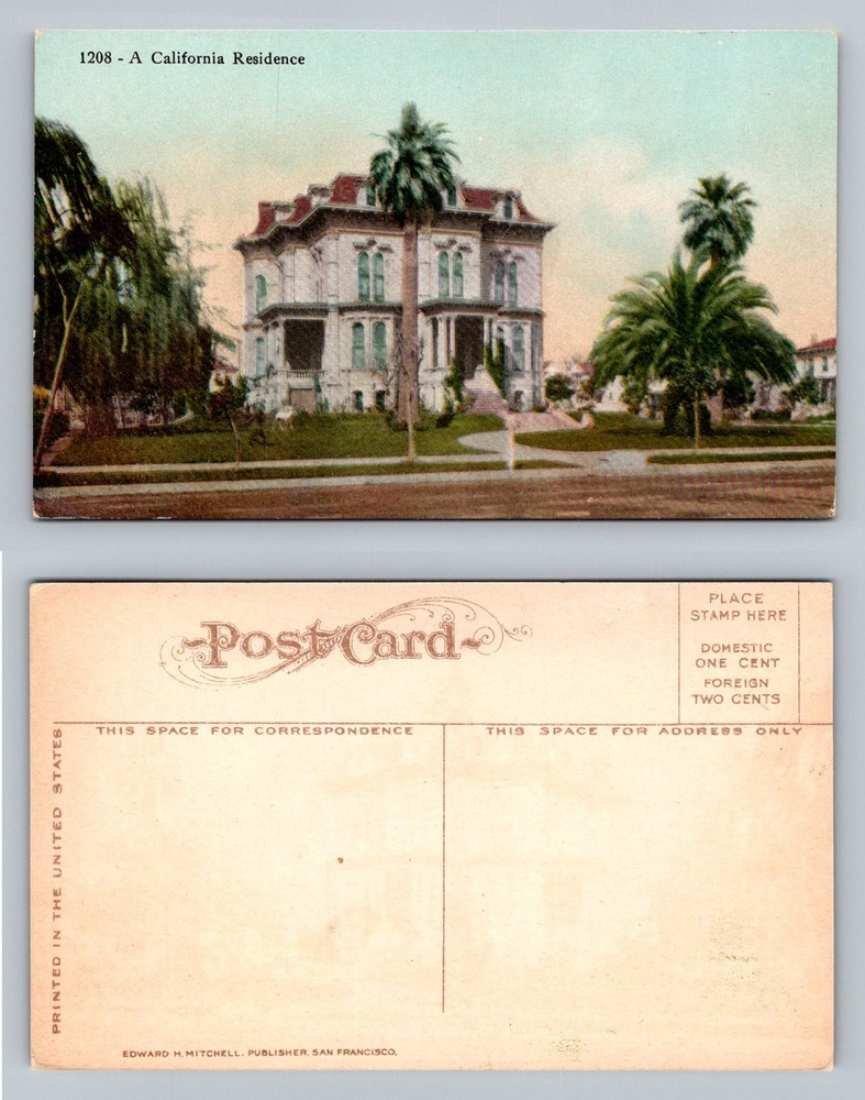 San Francisco, CA-California, Palm Tree Mansion Residence Vintage Postcard