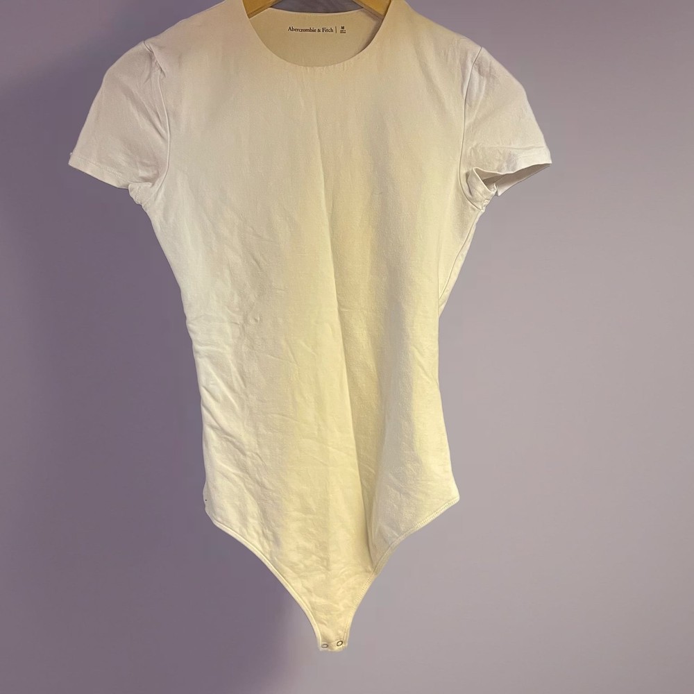 Abercrombie & Fitch White Short-Sleeve Cotton-Blend Seamless Fabric Crew Bodysui