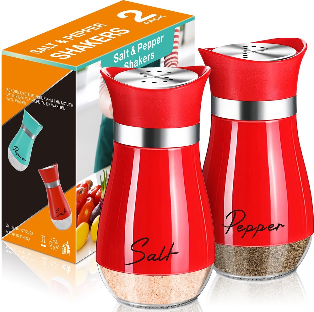 4 oz Glass Bottom Salt & Pepper Shakers Set with Stainless Steel Top