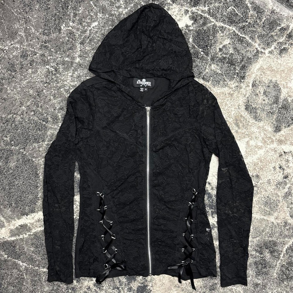 Royal Bones Hoodie Womens Medium Lace Corset Goth Emo Full Zip Y2K Daang Jacket