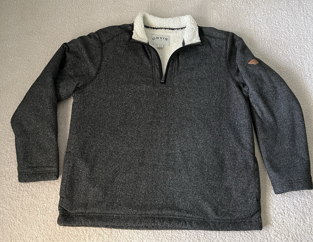 Orvis  1/4 zip pullover Sweater Mens XL  Sherpa Lined Outdoors gray/black
