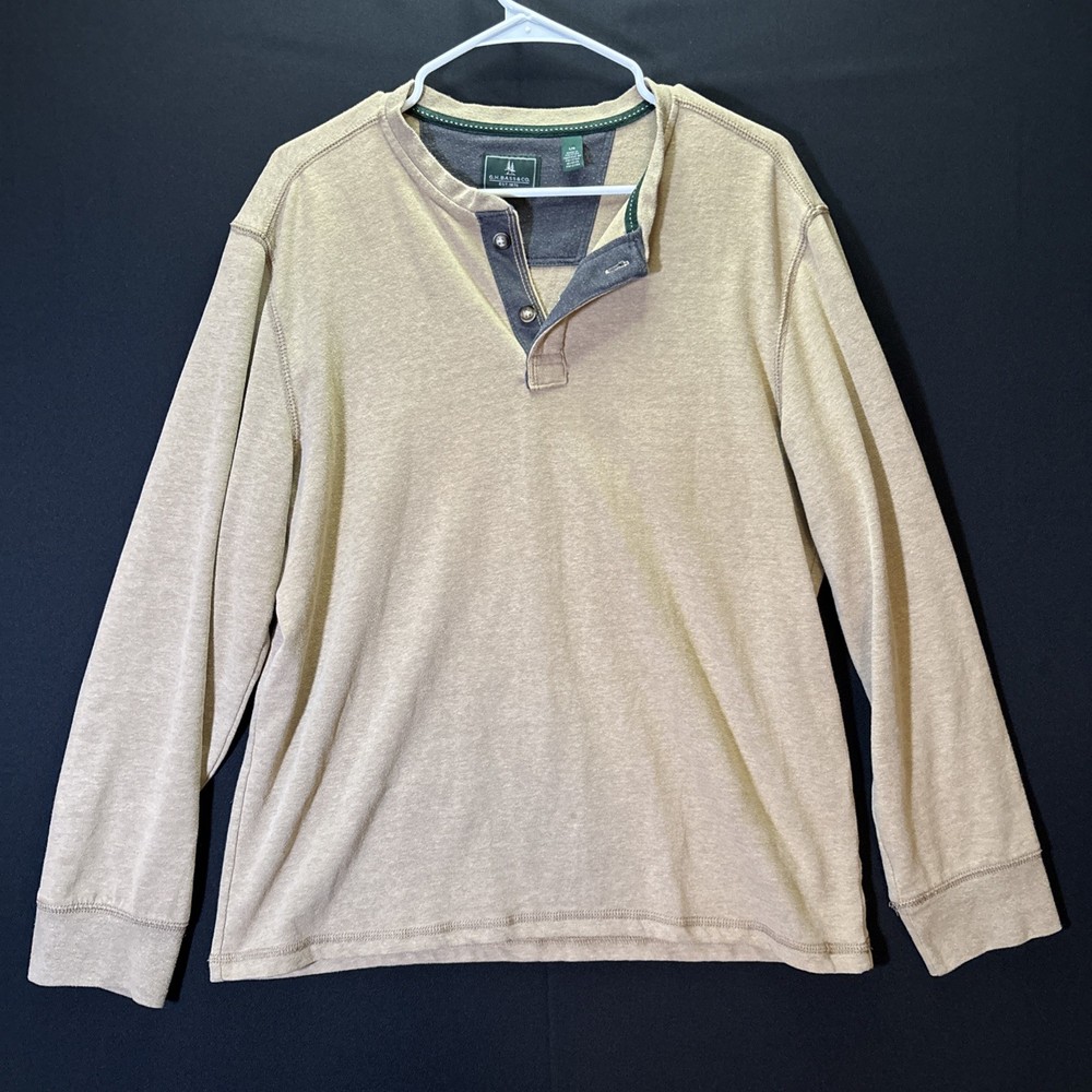 GH Bass & Co Henley Sweater Mens Medium Brown Tan Sherpa Lined Long Sleeve