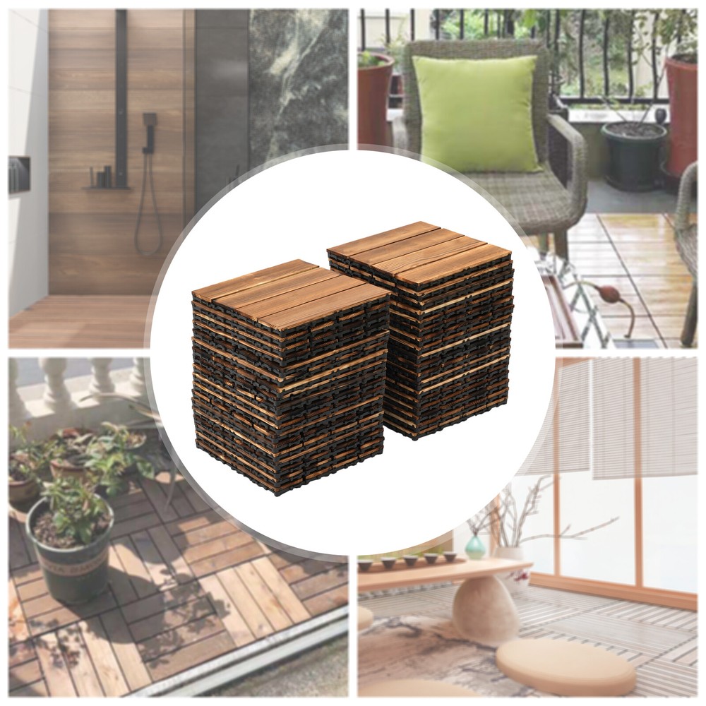 36Pcs Interlocking Hardwood Deck Tiles 12x12 DIY Outdoor Patio Flooring