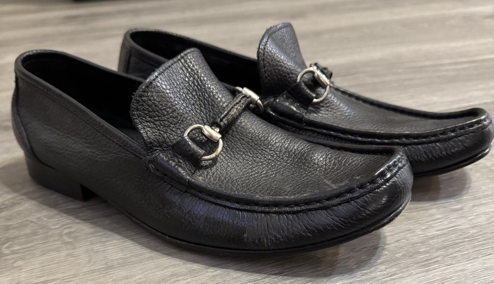 Sandro Moscoloni Malibu Leather Horsebit Loafers Pebbled Black Preppy Men's 10 D