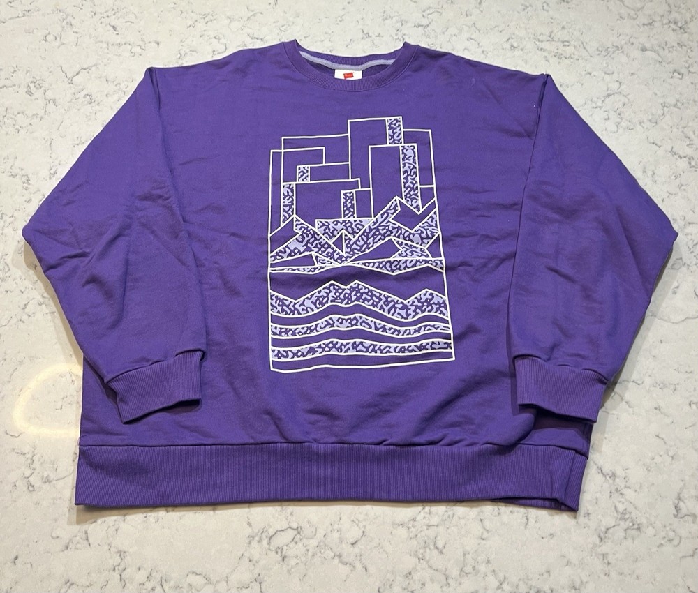 Vintage Hanes Explorer Purple Crewneck Sweatshirt XL Abstract Geometric Graphic-image
