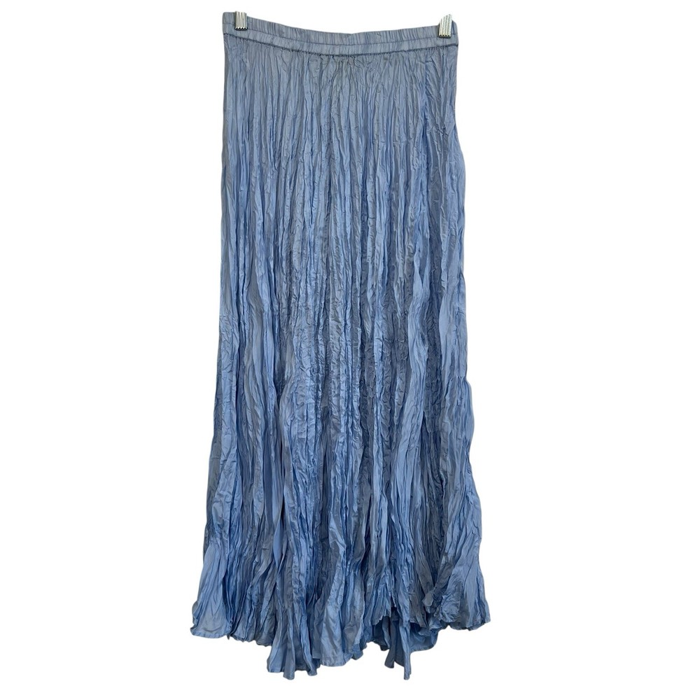 WinterSilks Blue Silk Crinkle Maxi Skirt Pull-On Size Medium