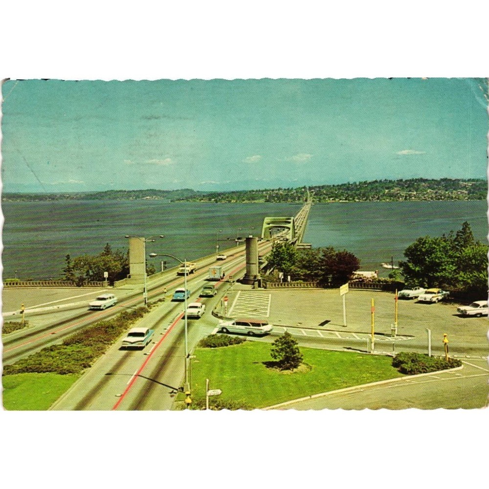 Vintage 1965 Lake Washington Floating Bridge Seattle WA Postcard J Boyd Ellis