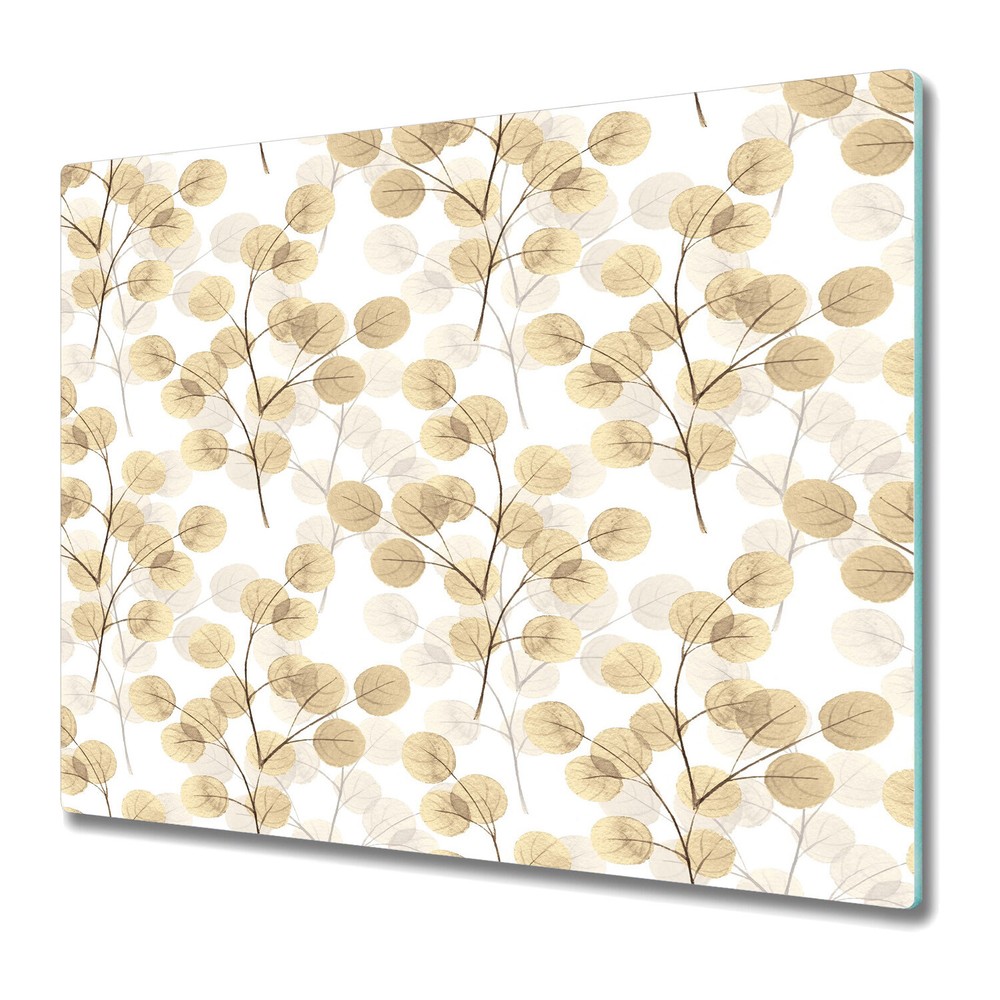 Glass Worktop Kitchen Chopping Board Branches with Round Leaves Delicate 60x52
