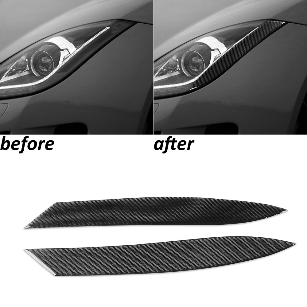 Real Carbon Fiber Exterior Headlight Eyebrow Cover Trim For Jaguar F-Type 14-24