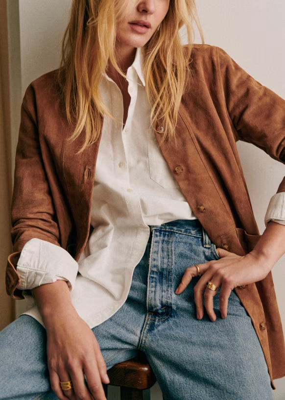 Women’s Brown Suede Leather Jacket Casual Custom Real Leather Shirt Jacket
