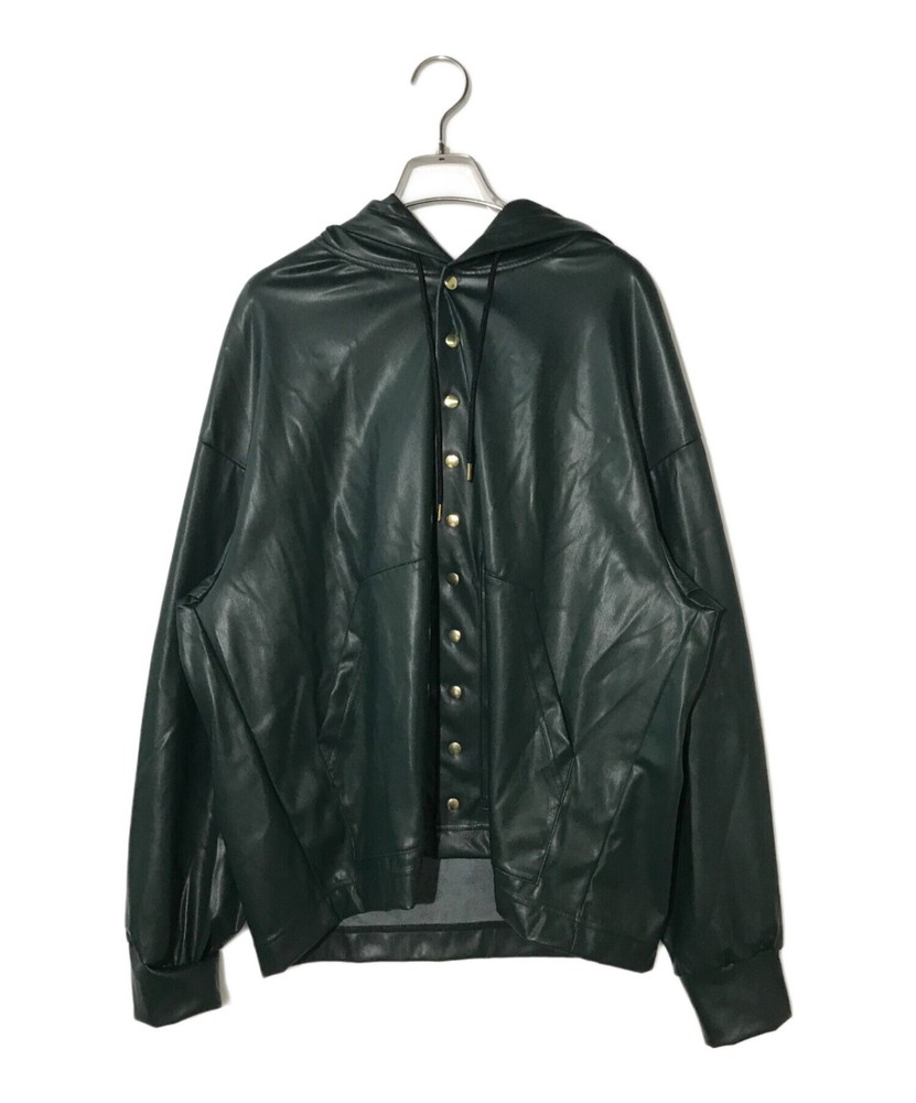 Cullni Faux Leather Dot Button Hoodie Blouson Jacket L GT065