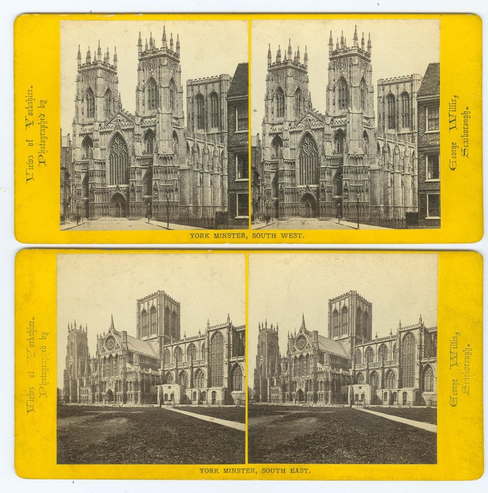 G1271~ ENGLAND – 2 York Minster c.1860s Stereoviews – by George Willis