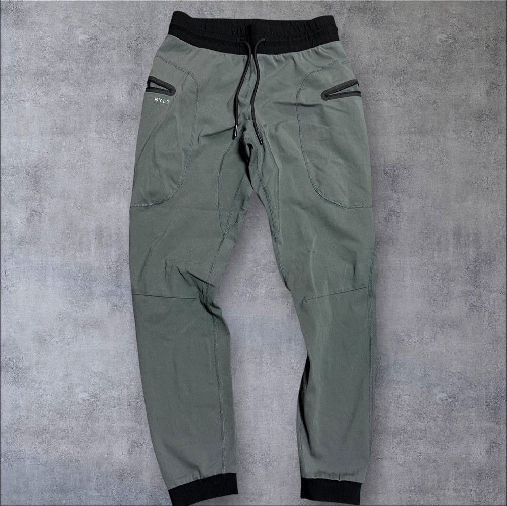BYLT Premium Jogger Pants Mens M Gray Elastic Waist Zip Pocket Athletic Stretch