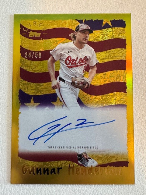 2025 Topps Archives Gunnar Henderson Cyberstats Gold Auto /50 #95CA-GH