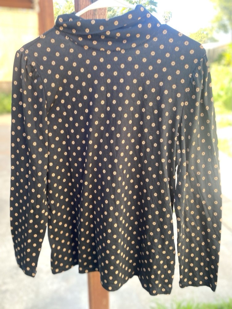 d&co denim + company Black Orange Floral Collared Long Sleeve Blouse Women's S
