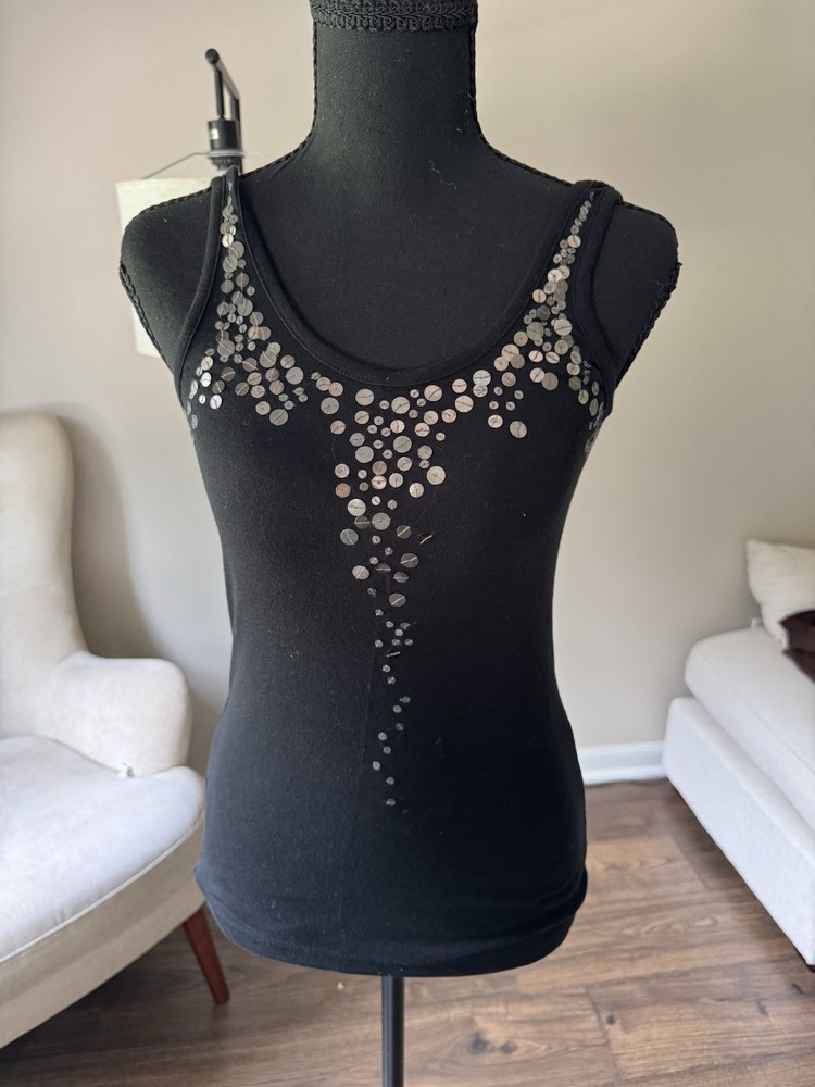 Mossimo Women's Black Solid Scoop Neck Sleeveless Sequin Knit Tank Top M