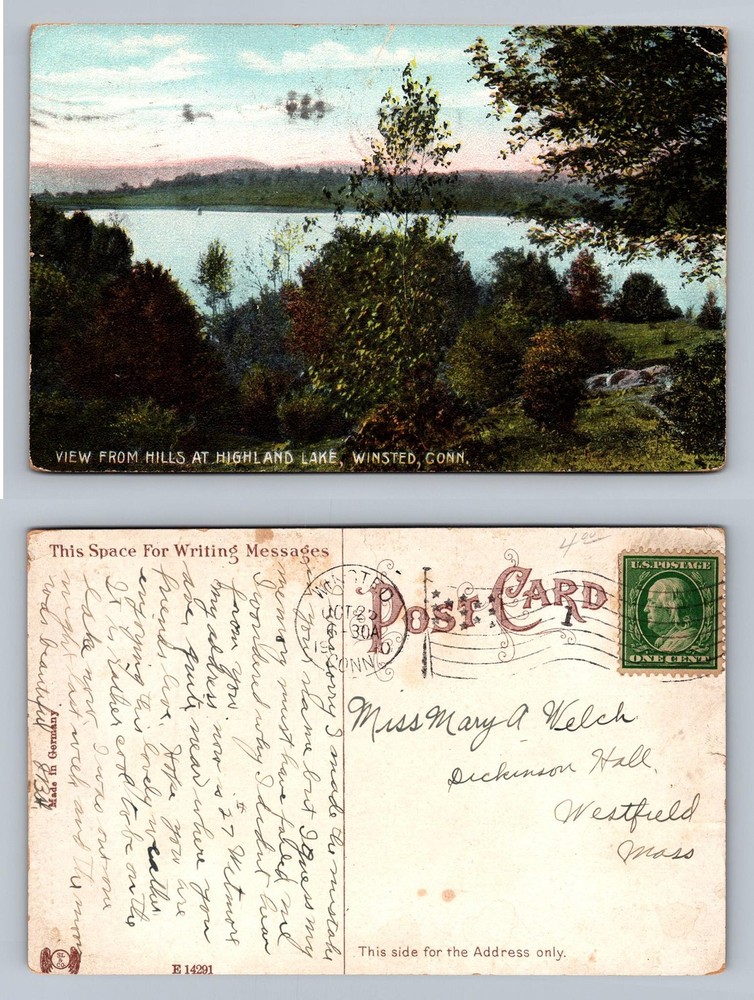 Winsted, CT-Connecticut, Highland Lake Scenic Hills PC Vintage c1910 Postcard