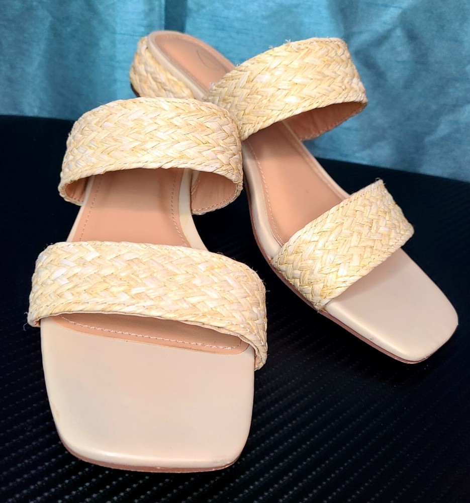JOIE Tan Natural Straw Braided Woven Strappy Slip-On Sandals Slides 7.5 US