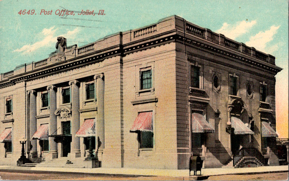 Vintage Postcard Post Office, Joliet, Illinois