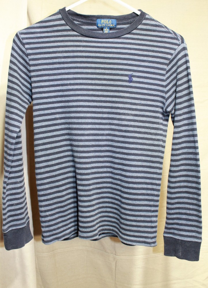 Polo Ralph Lauren Boys Stripe Waffle Knit Thermal Long Sleeve Shirt Size 10-12