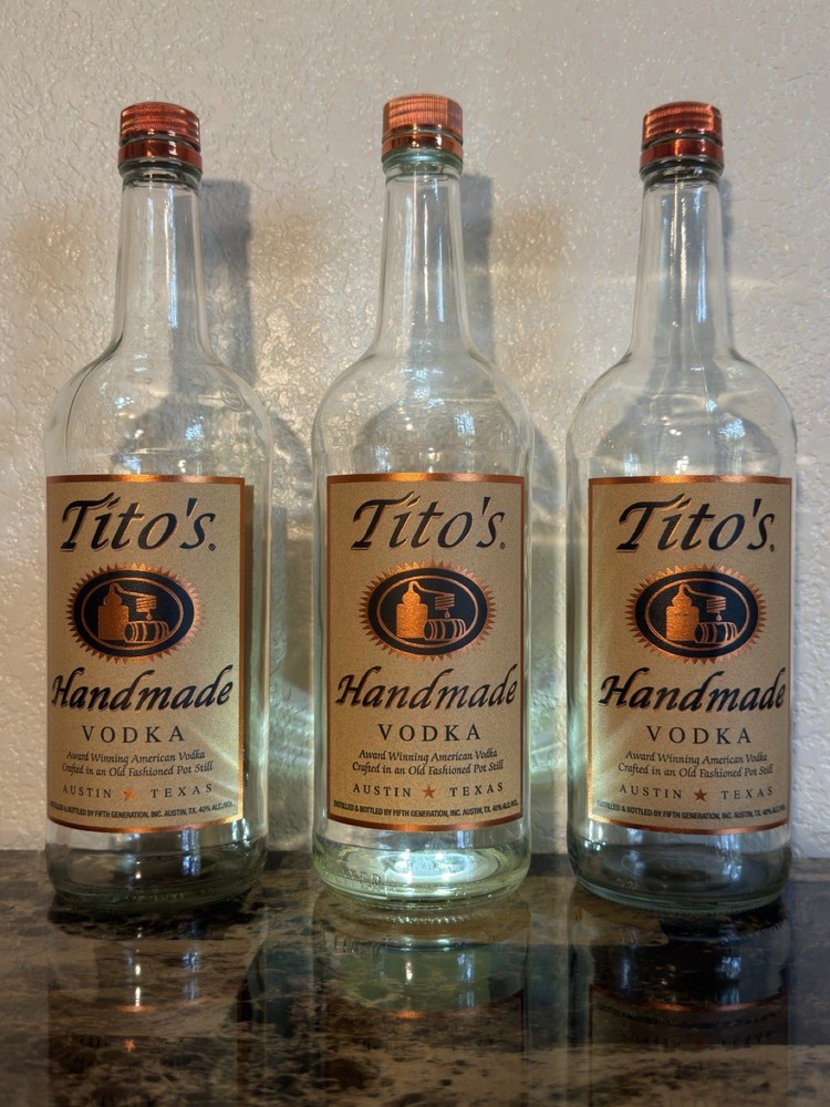Tito's Handmade Vodka Collectible Empty Liquor Bottle 1L Set of 3