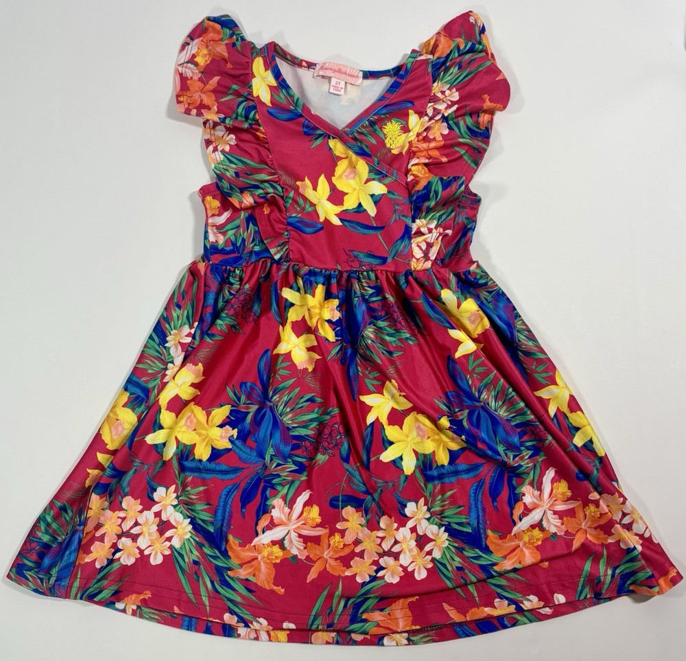 Tommy Bahama Pink Floral Ruffle Sleeve Dress Tropical Print Toddler Girls 2T