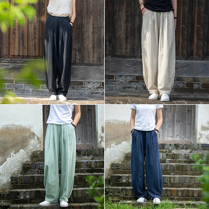 Pantalones para mujer harén algodón lino pierna ancha pantalones largos verano informales M-4XL