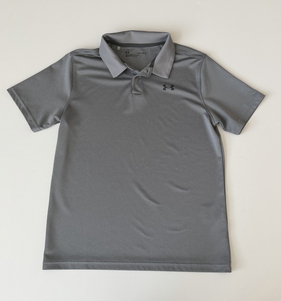 Under Armour Boy Black HeatGear Loose Fit Performance Polo Shirt Youth Large YLG