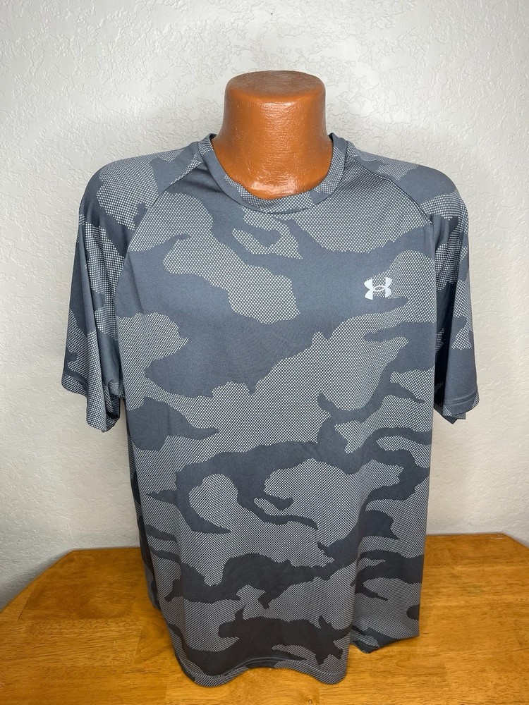 Men's Under Armour Heat Gear S/S  Athletic T-Shirt Blue 2XL XXL _ Camo Poly