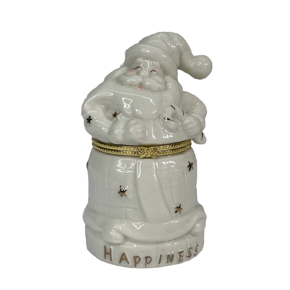Porcelain Santa Christmas Trinket Box with Gold Hinges B1