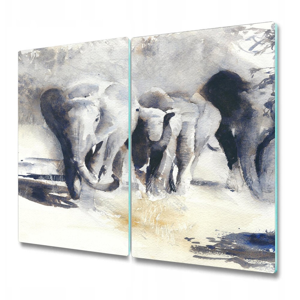 Glass Induction Ceramic Hob Cover African Safari Elephants Watercolour 2x30x52