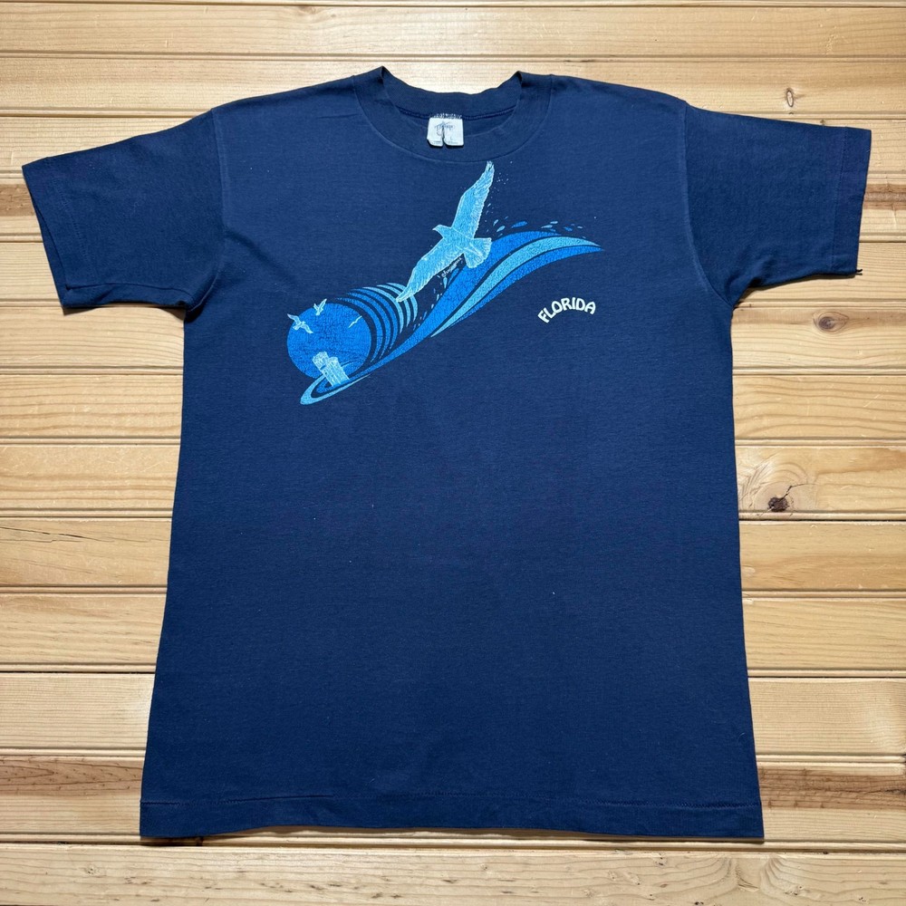 Vintage 80s Florida Tropical Seagull Sunset Beach T-Shirt USA Made - Size Medium