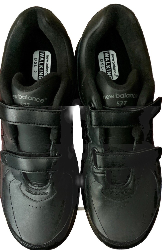 New Balance 577 Size 12 D Black Leather DSL-2  Shoes w Easy Loop Straps, New