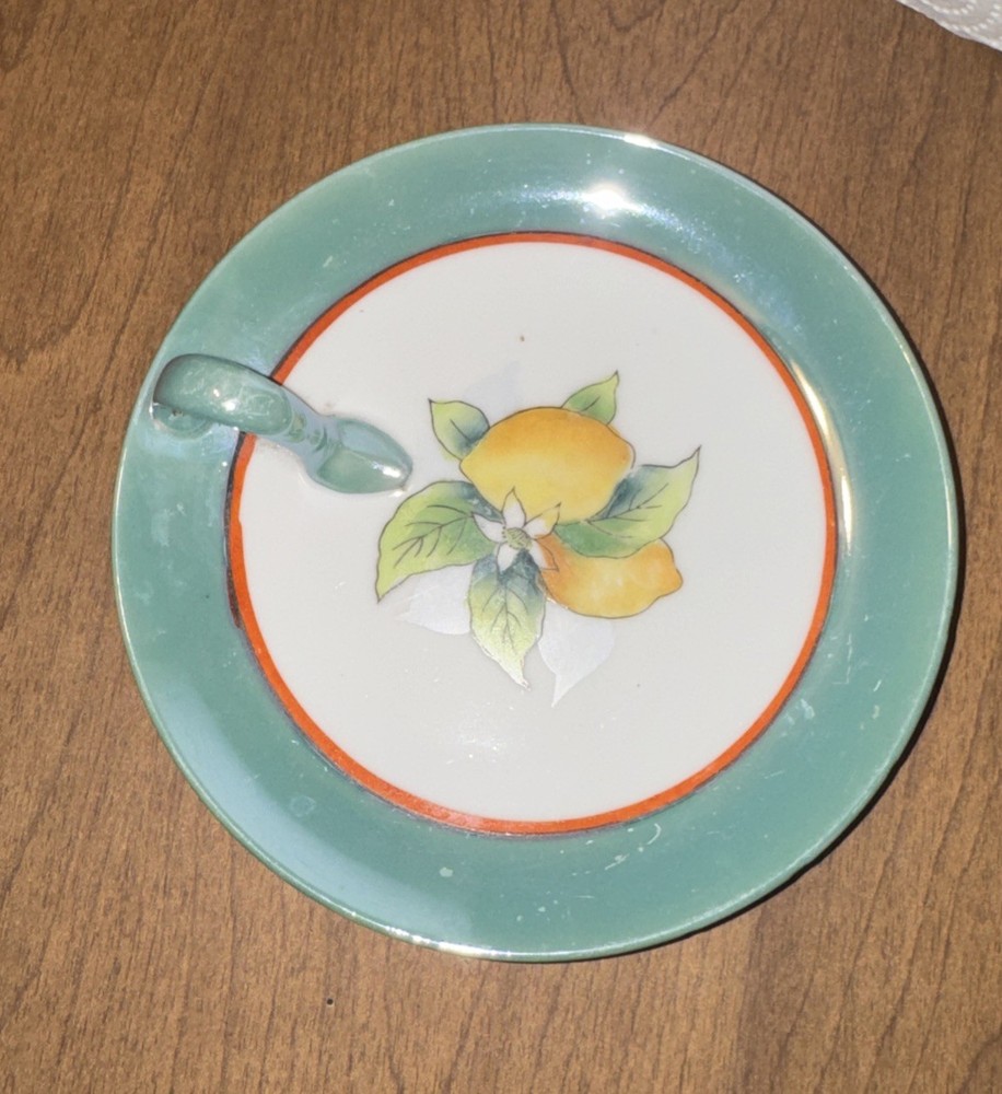 Noritake Lemon Plate Morimura Backstamp Grey with Lemons Handle Vintage