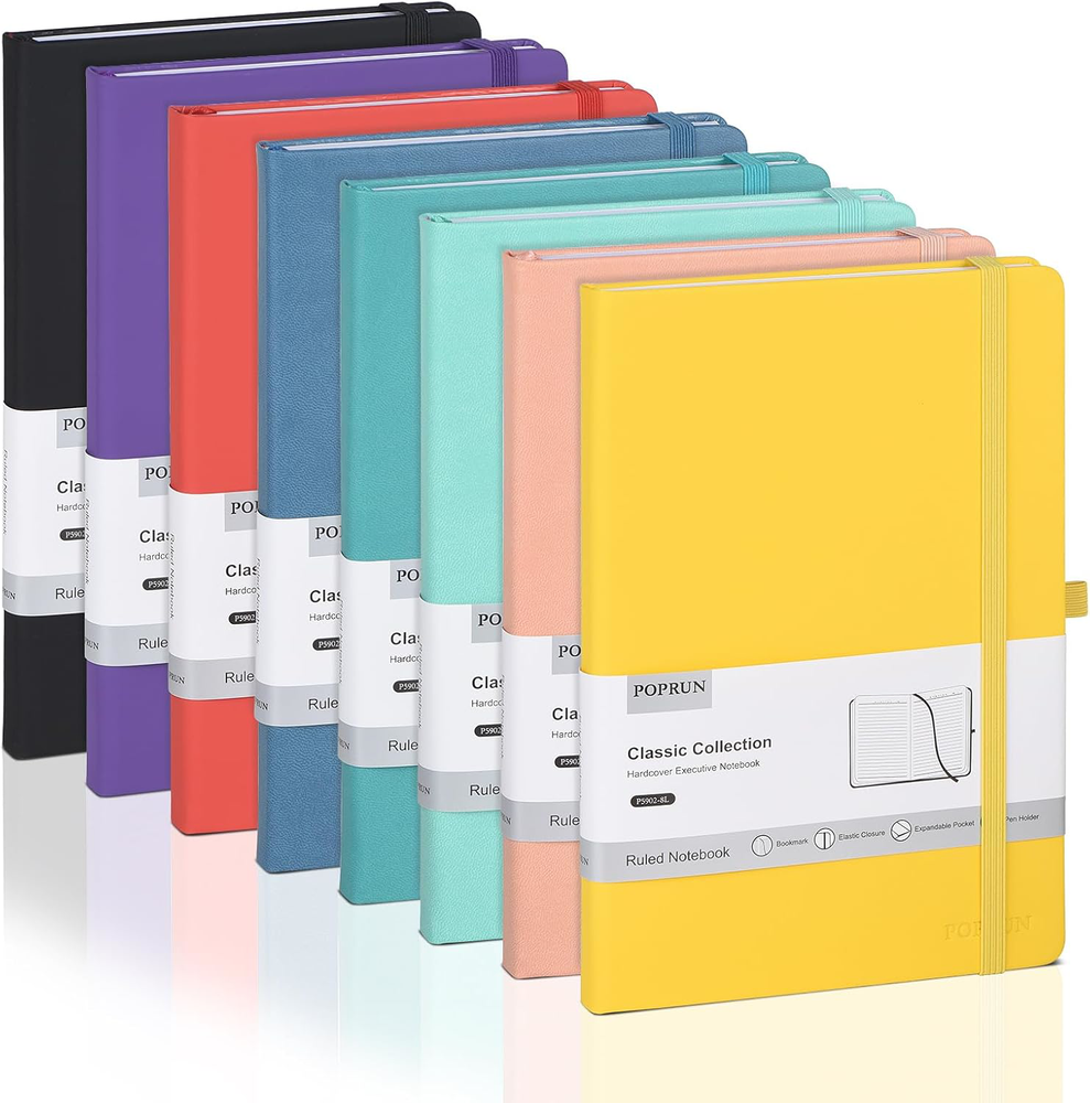 Lined Journal Notebooks 8 Pack PU Leather Hardcovers 5.5x8.3 inch 240 Pages