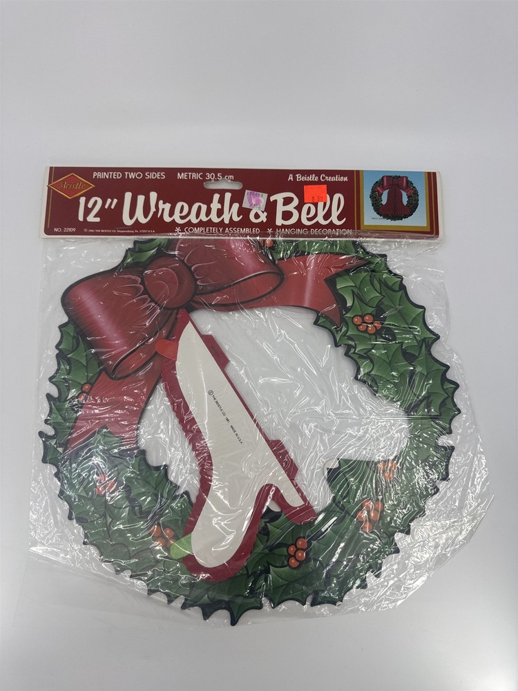Vintage Beistle 12 Inch Christmas/Holiday Wreath W/ Honeycomb Bell Centerpiece
