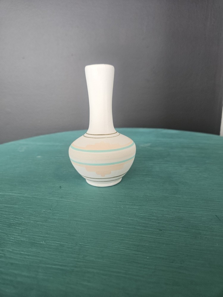 Vintage TESA Hand Painted Clay Pot Vase Pottery USA Southwestern Blue Silver