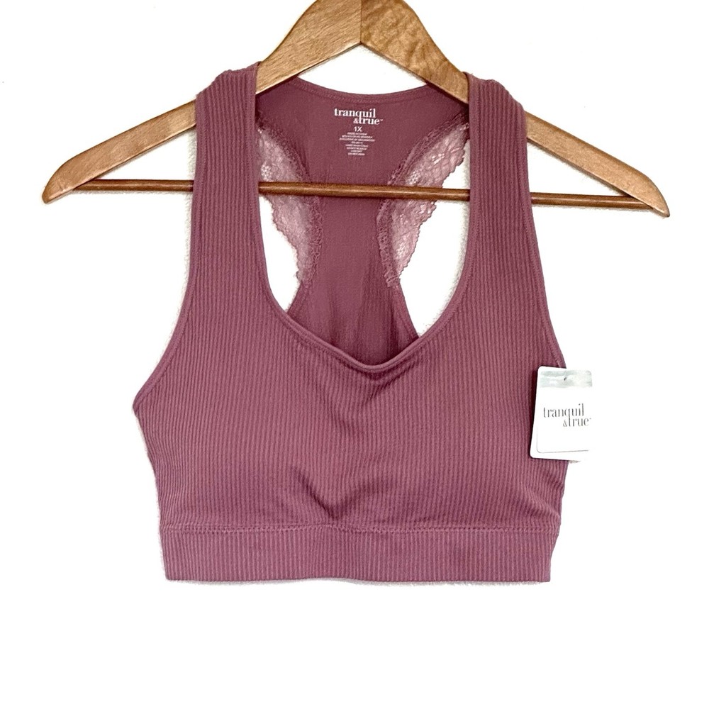 NWT Tranquil & True Plus Sports Bra Women’s 1X Pink Ribbed Seamless Racerback