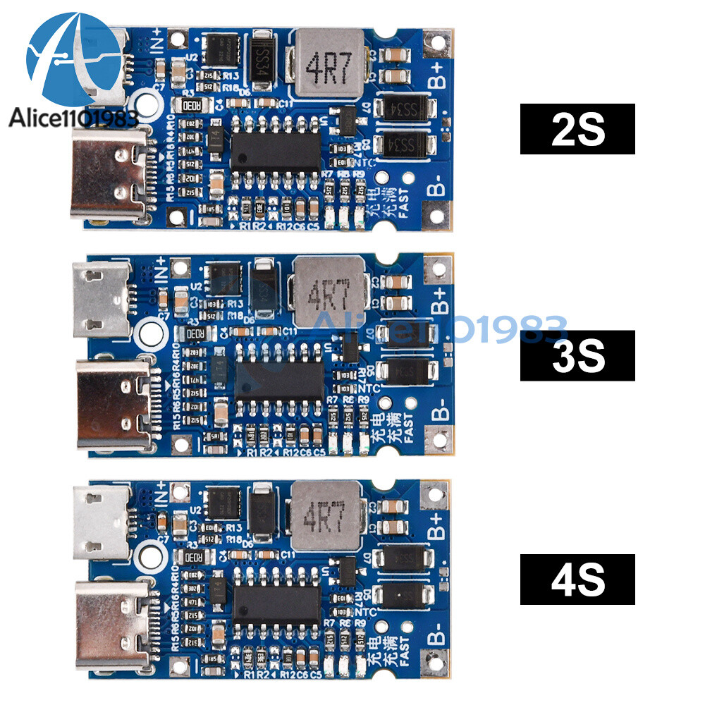 Type-C USB 2S 3S 4S BMS 4.5V-15V 18W 2A Li Li-ion Battery Charging Module