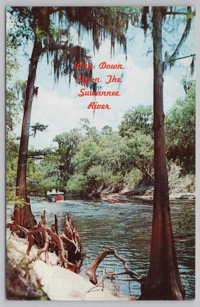 State View~Boat On Suwannee~Way Down Upon Suwannee River~Vintage Postcard