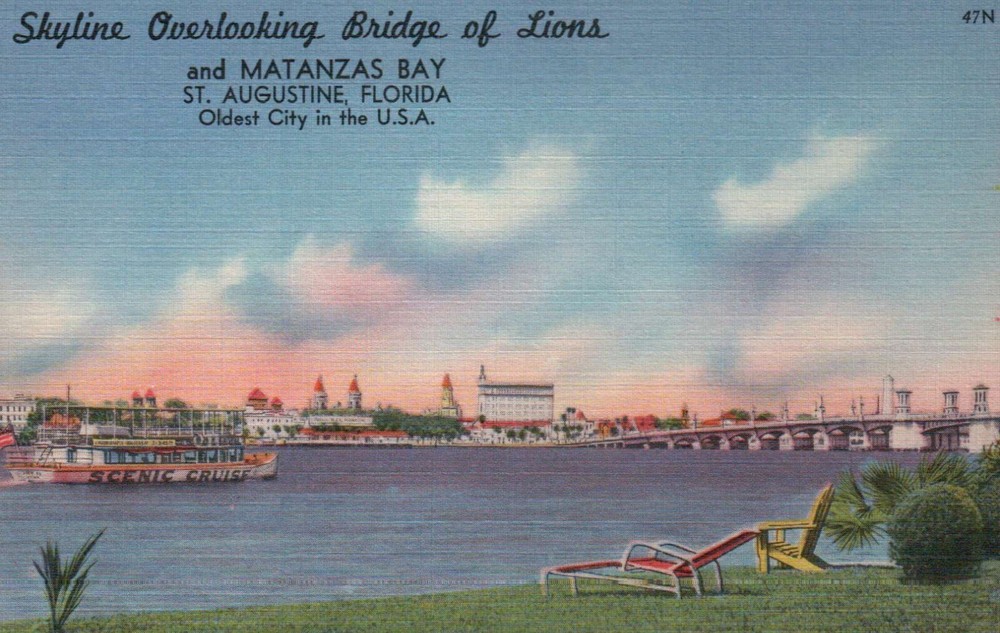 Bridge of Lions St. Augustine Florida FL --- Old Vintage Standard Linen Postcard