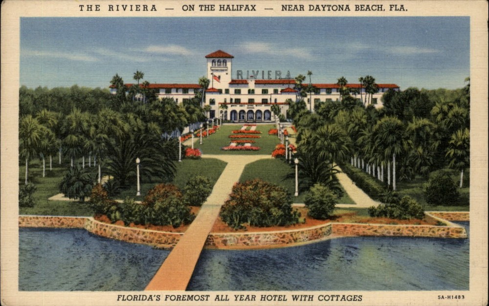 Daytona Beach Florida Riviera Hotel ~ Halifax River 1940s linen rate card advert