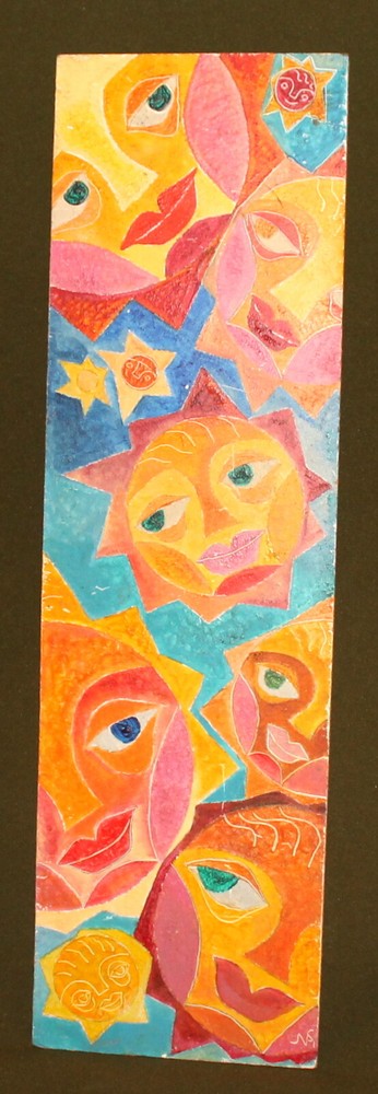 Vintage Abstract Surrealist Faces Oil Painting Signed by Artist